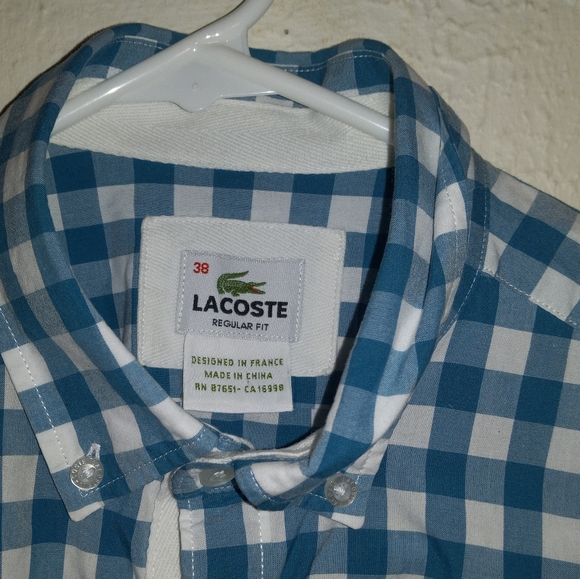 Lacoste Men's Teal Blue & White Checkered Button Down Shirt / M - Picture 7 of 9